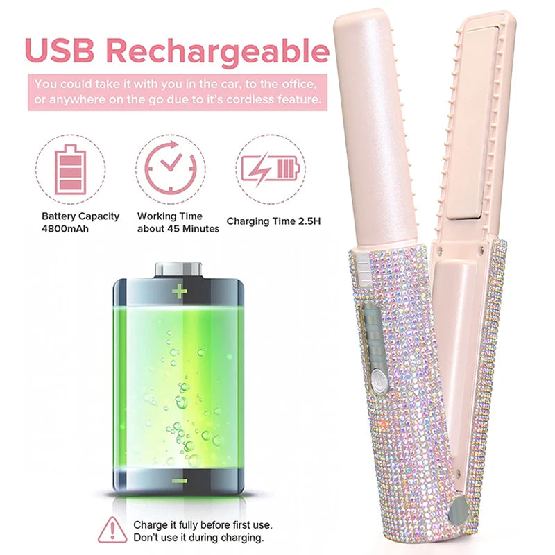 Electra Portable Hair Straightener With Rhinestones